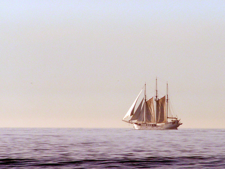 Three-master with full sails